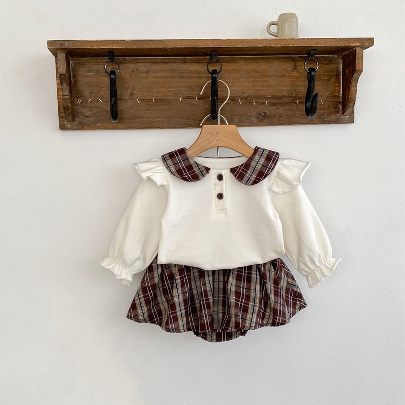 ins 秋新作　ベビー服　女の子　セットアップ　チェック柄　シャツ　スカート　可愛い　子供服　可愛い