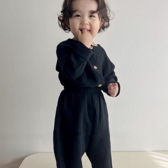 ins 秋新作 ins ベビー服 リネン セットアップ シャツ&パンツ 可愛い おしゃれ 子供服 森ガール