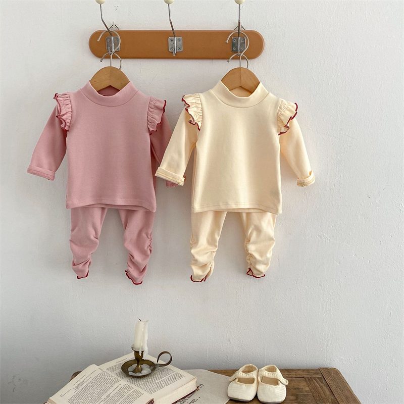 ins 秋新作　ベビー服　女の子　セットアップ　長袖Tシャツ＆ロングパンツ　リブ　部屋着　無地　可愛い