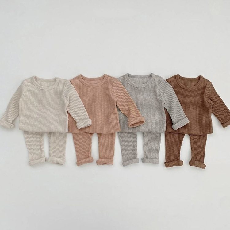 ins 秋新作　ベビー服　リブ　セットアップ　長袖Tシャツ　ロングパンツ　無地　子供服　可愛い　部屋着