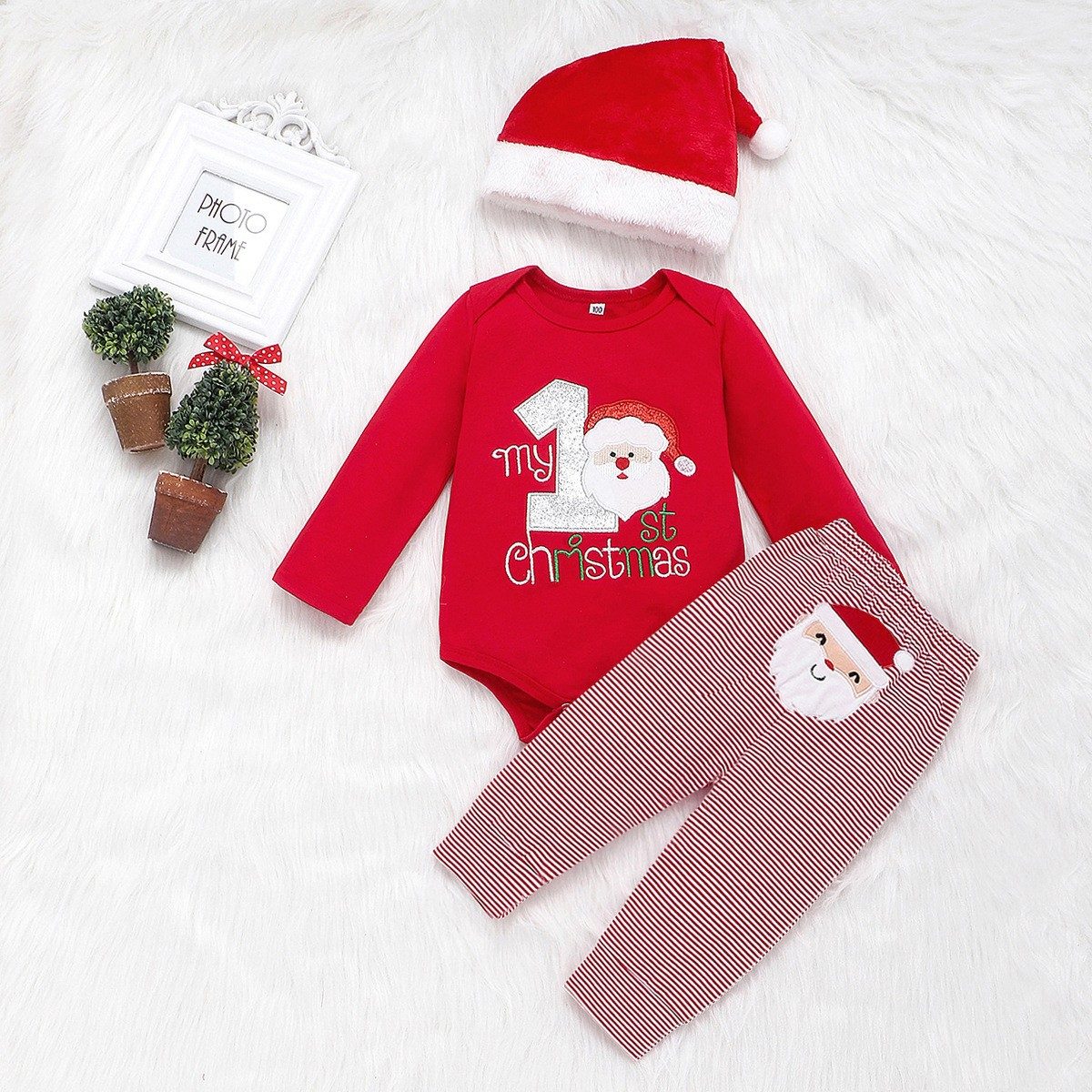 ins大人気 クリスマス ベビー服 セットアップ ロンパース ズボン 帽子付き サンタ服 可愛い