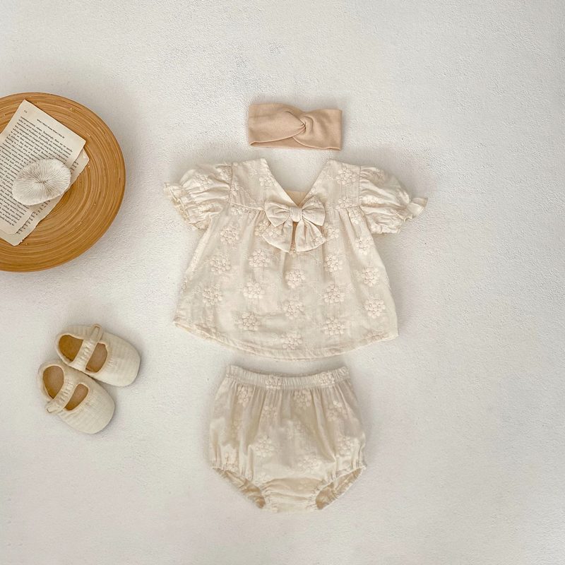 ins 夏新作 ベビー服 女の子 刺繍 セットアップ トップス ブルマー おしゃれ 子供服 可愛い
