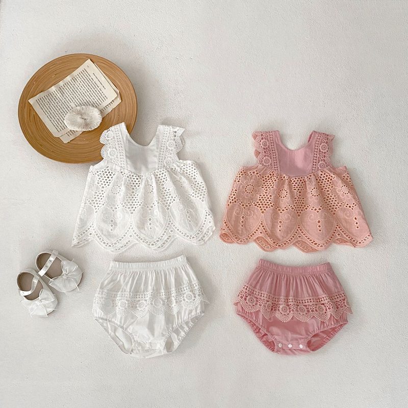 ins 夏新作　ベビー服　女の子　レース　セットアップ　チョッキ　ブルマー　おしゃれ　子供服　可愛い