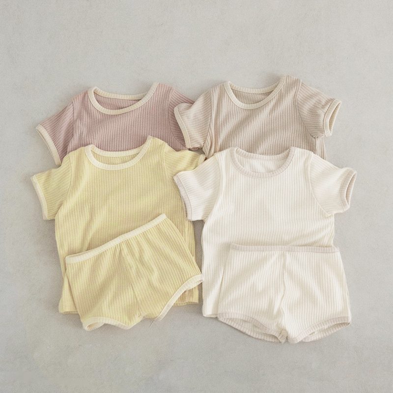 ins 夏新作 ベビー服 リブ セットアップ 半袖Tシャツ ショートパンツ 子供服 可愛い 柔らか