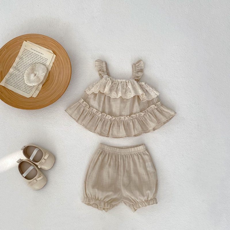 ins 夏新作　ベビー服　女の子　セットアップ　レース　キャミソール　ショートパンツ　子供服　可愛い