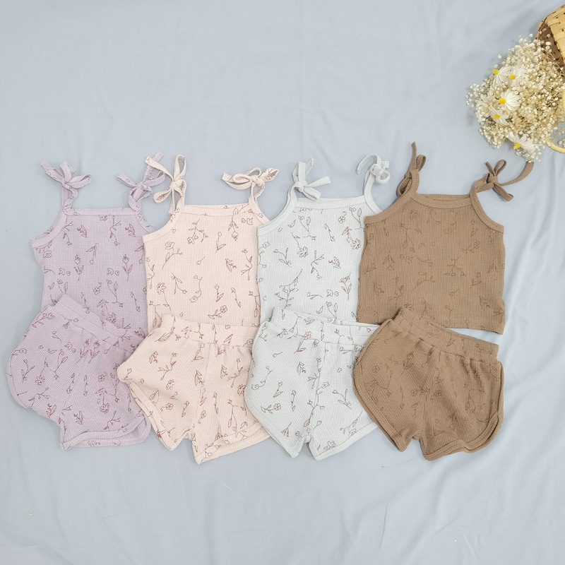 ins　夏　ベビー服　女の子　ワッフル　セットアップ　キャミソール　パンツ　子供服　可愛い　おしゃれ
