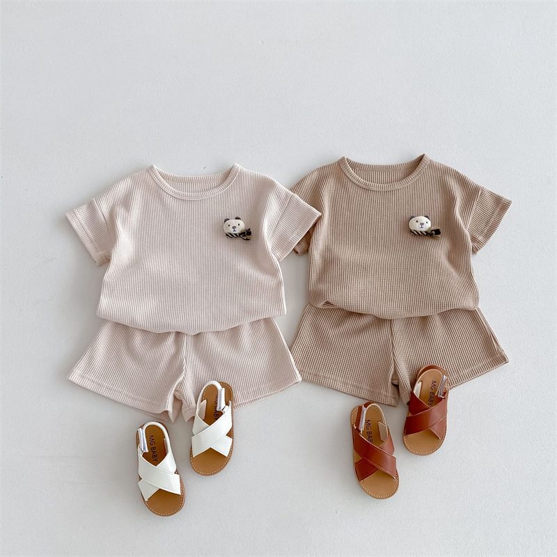 ins 夏新作　ベビー服　ワッフル　セットアップ　Tシャツ　ショートパンツ　子供服　可愛い　おしゃれ