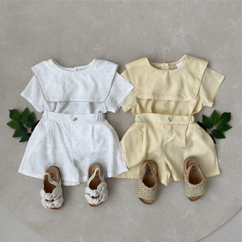 ins 夏新作　子供服　セットアップ　半袖　シャツ　ショートパンツ　ドット柄　可愛い　子供服　柔らか
