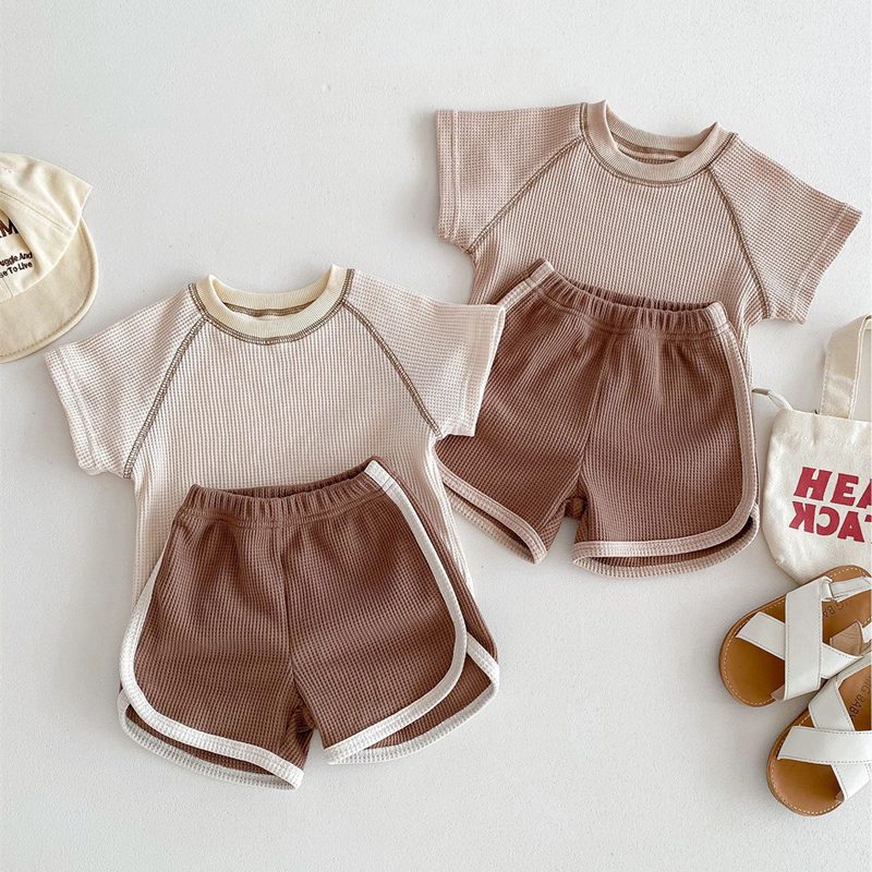 ins 夏新作　ベビー服　ワッフル　セットアップ　Tシャツ　ショートパンツ　子供服　可愛い　おしゃれ
