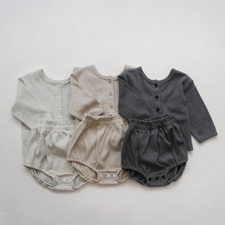 ins 秋新作　ベビー服　ワッフル　セットアップ　ベスト　ショートパンツ　無地　可愛い　子供服　新生児