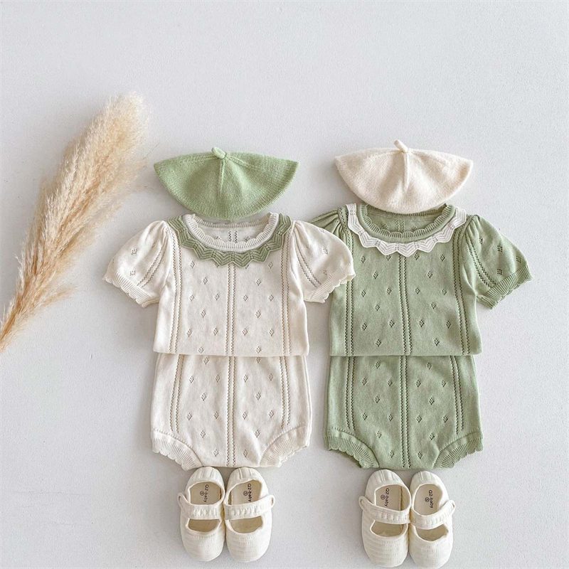 ins 夏新作　ベビー服　ニット　セットアップ　半袖Tシャツ　ショートパンツ　女の子　可愛い　子供服