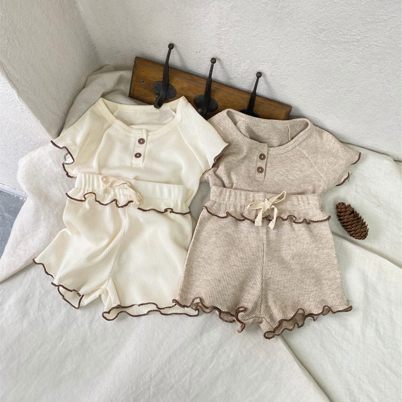 ins 夏新作　ベビー服　ワッフル　セットアップ　半袖Tシャツ　ショートパンツ　子供服　可愛い　おしゃれ