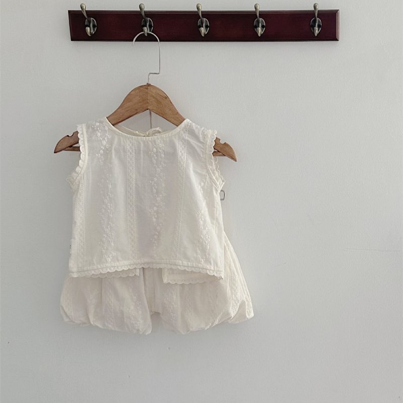 ins 夏新作 ベビー服 女の子 セットアップ 刺繍 レース シャツ ブルマー おしゃれ 子供服 可愛い