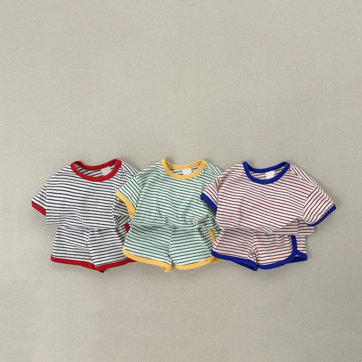 ins 夏新作 子供服 セットアップ 半袖Tシャツ ハーフパンツ ボーダー柄 可愛い 柔らかい 男女兼用