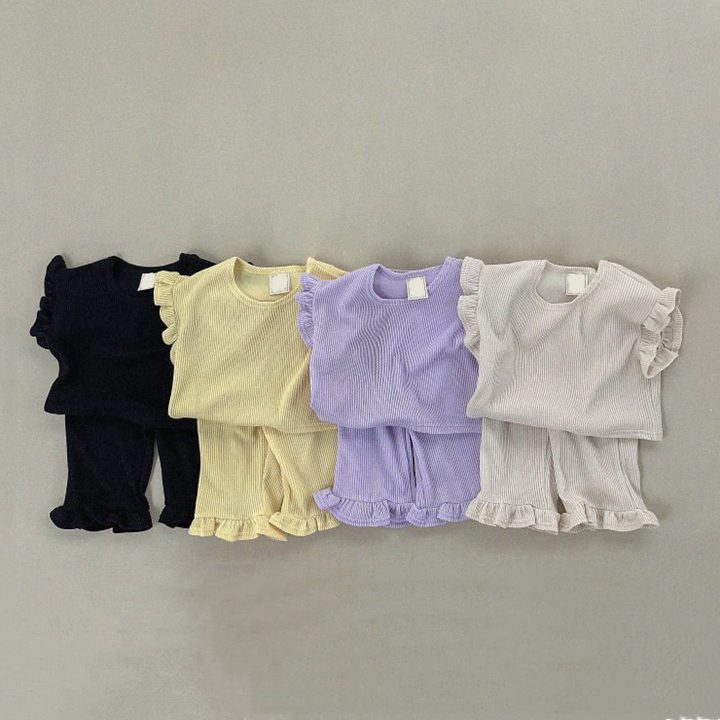 ins 夏新作　子供服　女の子　セットアップ　Tシャツ　ロングパンツ　フリル　フラッタースリーブ　可愛い