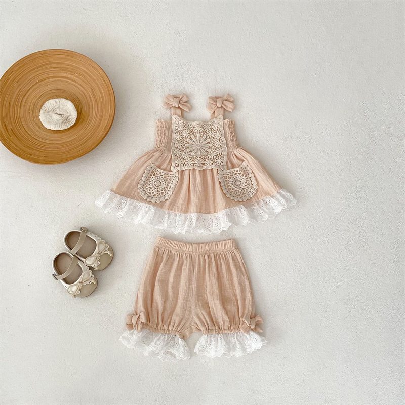 ins 夏新作　ベビー服　女の子　セットアップ　レース　キャミソール　ハーフパンツ　可愛い　子供服