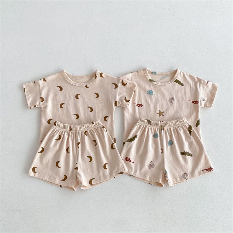 ins 夏新作 ベビー服 プリント セットアップ 半袖Tシャツ ハーフパンツ 子供服 可愛い 柔らかい