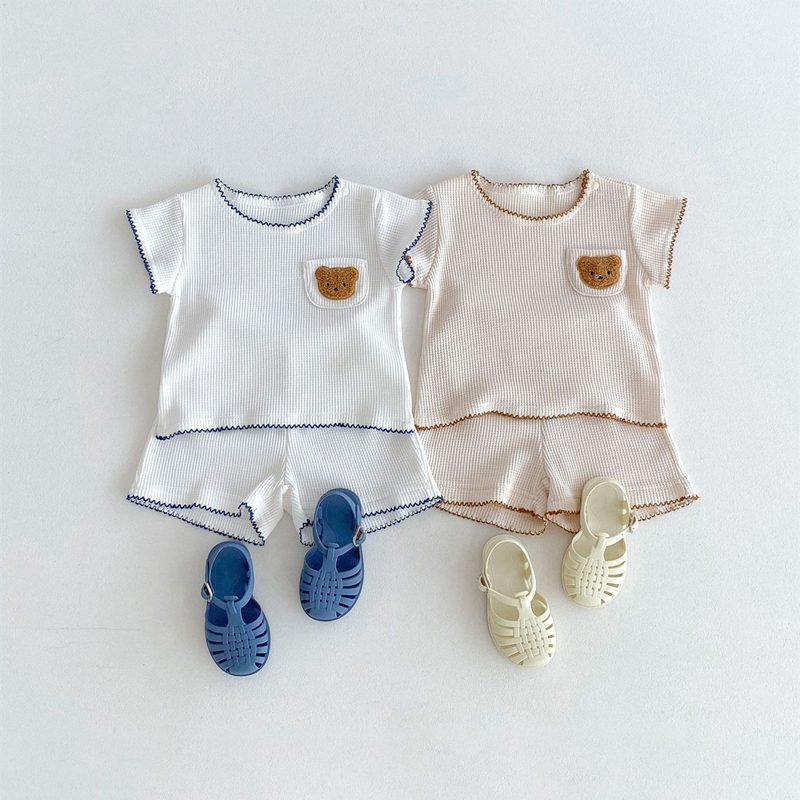 ins 夏新作　ベビー服　ワッフル　セットアップ　Tシャツ　ショートパンツ　子供服　可愛い　おしゃれ