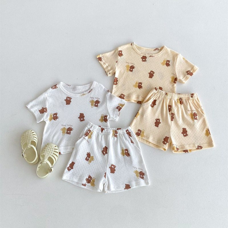 ins 夏新作　ベビー服　クマ柄　プリント　セットアップ　Tシャツ　ハーフパンツ　部屋着　可愛い　新生児