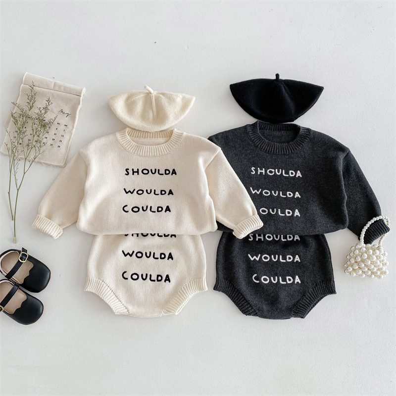 ins 秋新作　ベビー服　英字刺繍　ニット　セットアップ　セーター　ブルマー　男女兼用　可愛い　子供服