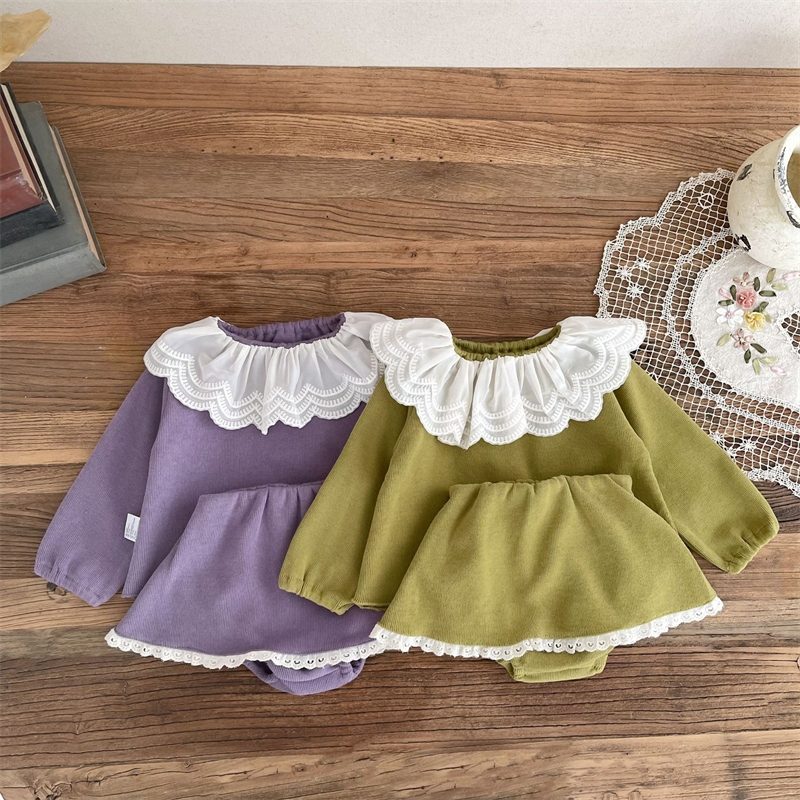 ins 秋新作　ベビー服　女の子　ラッフルカラー　セットアップ　長袖　Tシャツ　ブルマ　子供服　可愛い