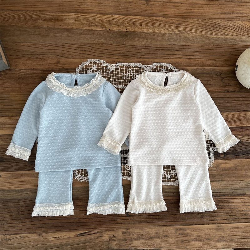 ins 秋新作　ベビー服　女の子　ラッフルカラー　セットアップ　長袖　Tシャツ　ズボン　子供服　可愛い