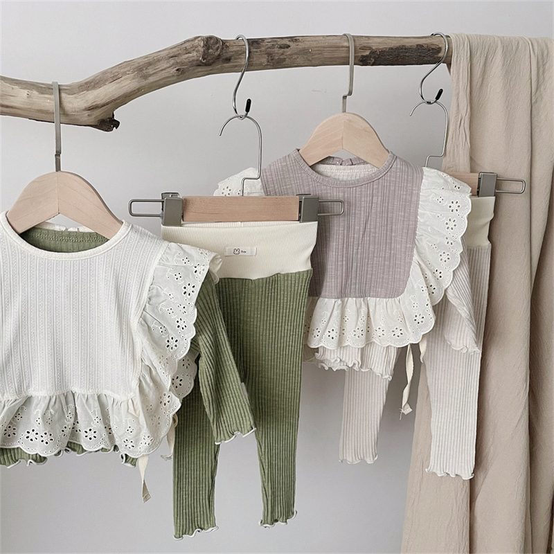 ins 秋新作　ベビー服　女の子　セットアップ　ベスト　長袖Tシャツ　ロングパンツ　無地　部屋着　可愛い