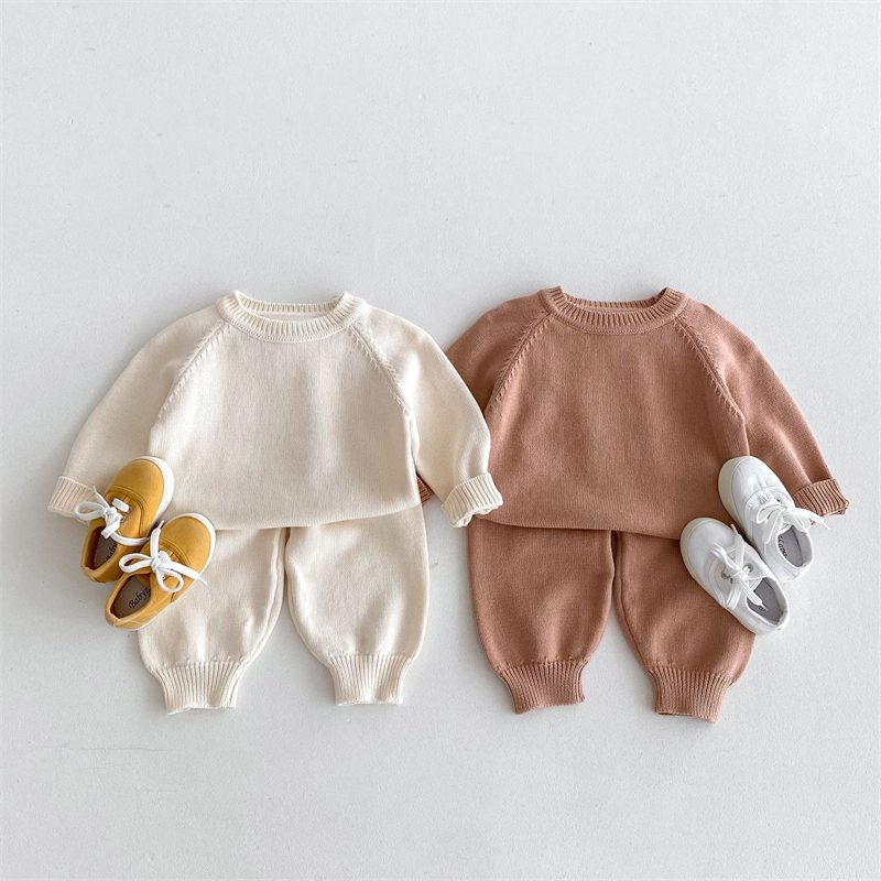 ins 秋新作　子供服　ニット　セットアップ　ラグラン袖　セーター　ロングパンツ　可愛い　おしゃれ　無地