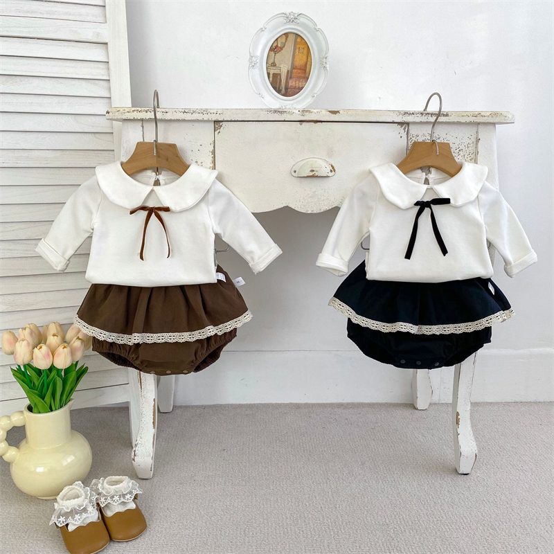 ins 秋新作 ベビー服 女の子 セットアップ 長袖 リボン Tシャツ ブルマ おしゃれ 可愛い 子供服