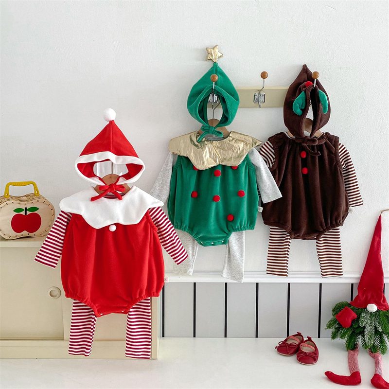 ins 秋冬新作　ベビー服　クリスマス　セットアップ　ロンパース　スタイ　可愛い　新生児　子供服