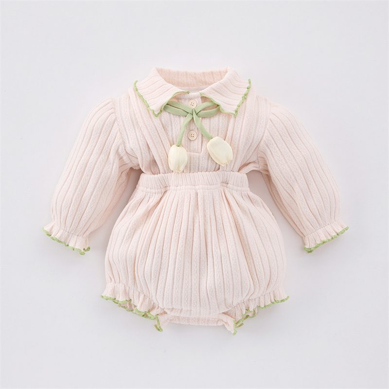 ins 秋新作 ベビー服 リブ Tシャツ サロペットロンパース セットアップ 可愛い おしゃれ 子供服