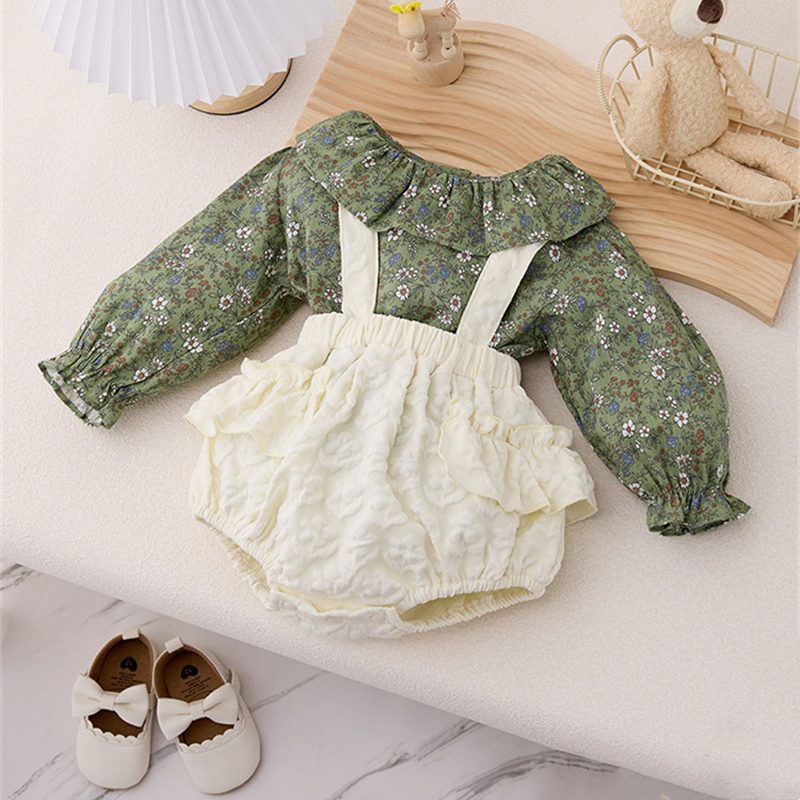 ins 秋新作　ベビー服　立ち襟　シャツ　サロペット　ロンパース　セットアップ　可愛い　おしゃれ　子供服