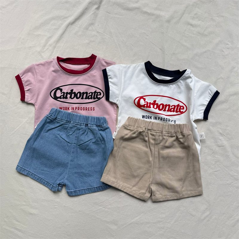 ins 夏新作　子供服　英字　半袖　セットアップ　Tシャツ　ショートパンツ　男女兼用　可愛い　柔らか