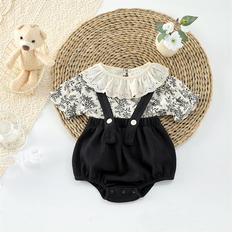 ins 夏新作 ベビー服 花柄Tシャツ サロペット ロンパース セットアップ 可愛い おしゃれ 子供服