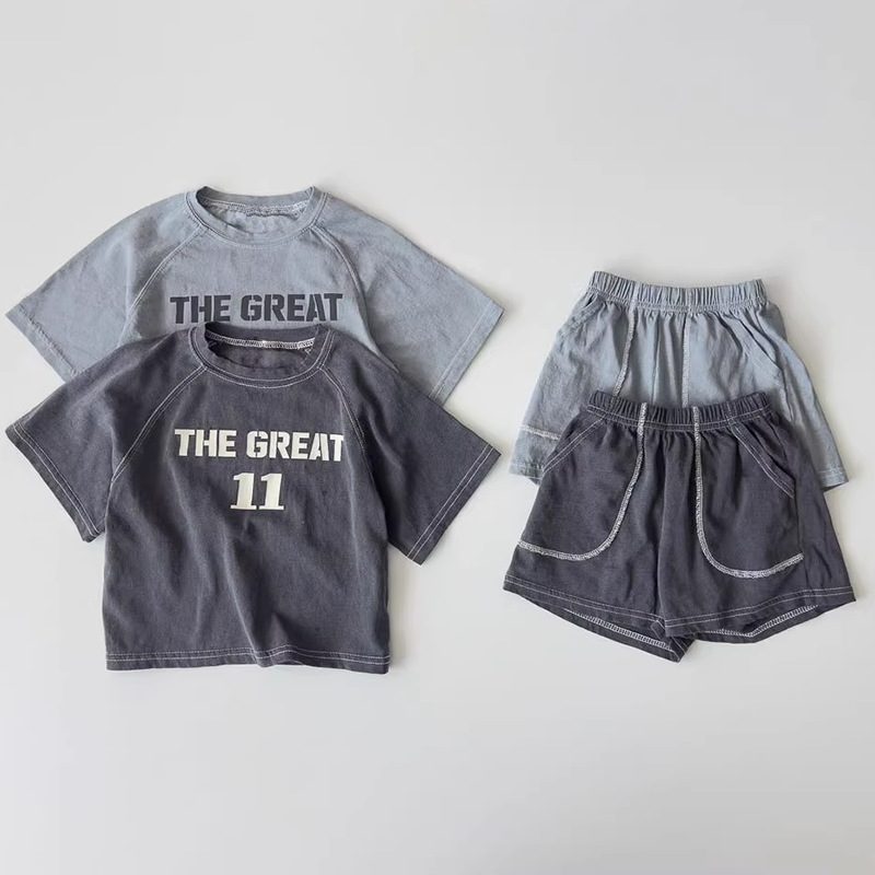 ins 夏新作 子供服 半袖 セットアップ Tシャツ ショートパンツ 英字 男女兼用 可愛い 柔らか