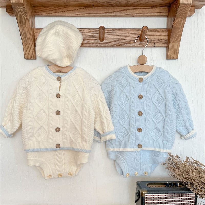 ins 秋新作　ベビー服　ニット　セットアップ　カーディガン　ロンパース　可愛い　おしゃれ　2色　子供服