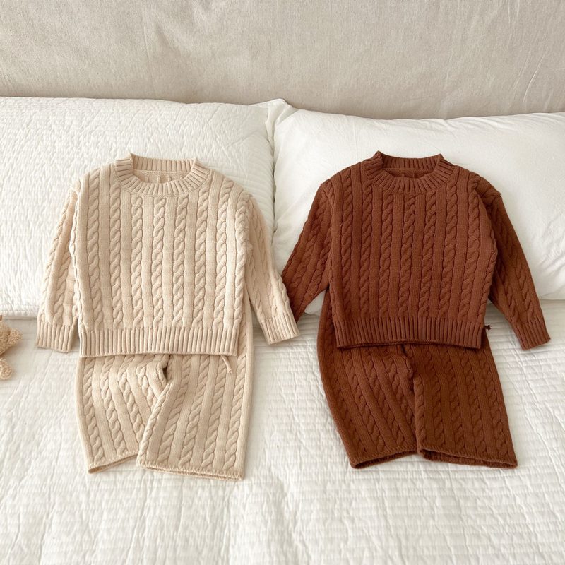 ins 秋冬新作　ベビー服　セーター　ニットトップス　ロングパンツ　2点セット　可愛い　キッズ服