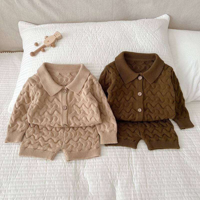 ins 秋冬新作 ベビー服 セーター ニットトップス ショートパンツ 2点セット 可愛い キッズ服