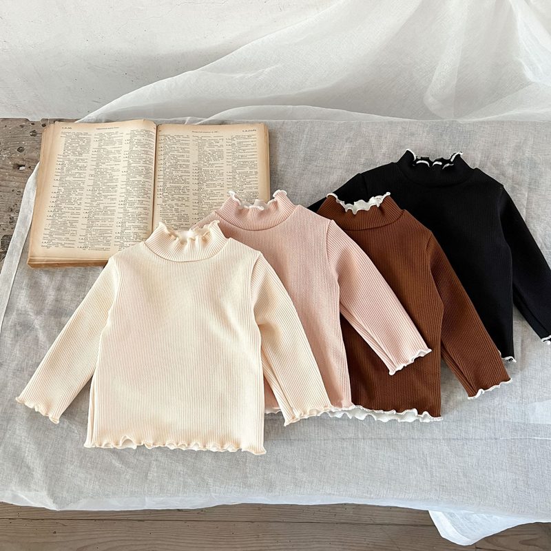 ins 秋冬新作 ベビー服 無地 フリル 襟 インナー 長袖Tシャツ トップス 肌着 子供服 部屋着
