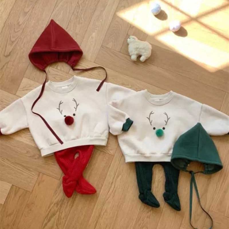 ins　子供服　クリスマス　赤ちゃん　トレーナー　サンタ　ベビー服　トナカイ柄　可愛い　トップス