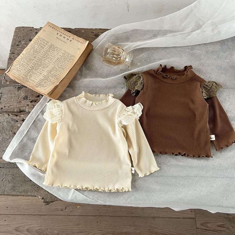 ins 秋新作　ベビー服　無地　フリル 襟 インナー　長袖Tシャツ　トップス　肌着　子供服　部屋着