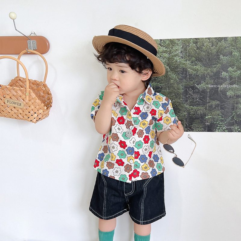 ins 新作 ベビー服 花柄 シャツ トップス 半袖 可愛い 子供服 おしゃれ 春夏 普段着 キッズ服