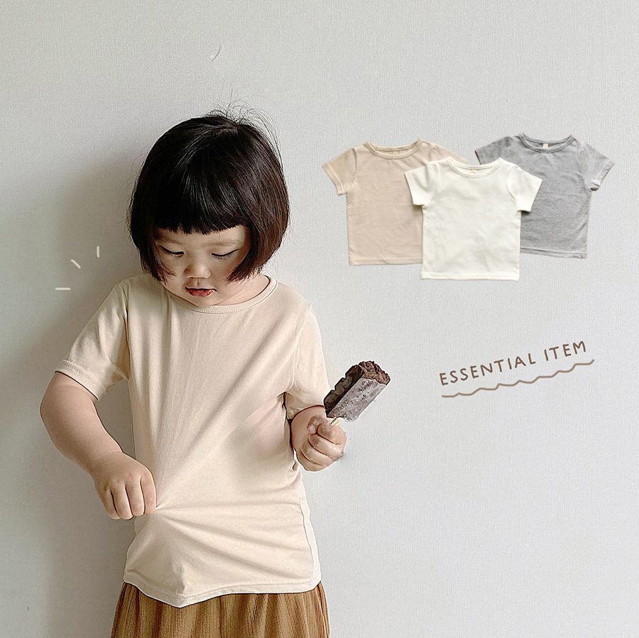 ins 夏新作 ベビー服 定番 半袖Tシャツ 丸襟 ゆったり 綿100% トップス 可愛い 無地 柔らかい
