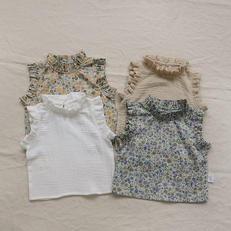 ins 夏新作　ins　ベビー服　女の子　無地　ベスト　ノースリーブ　立ち襟　フリル　可愛い　おしゃれ