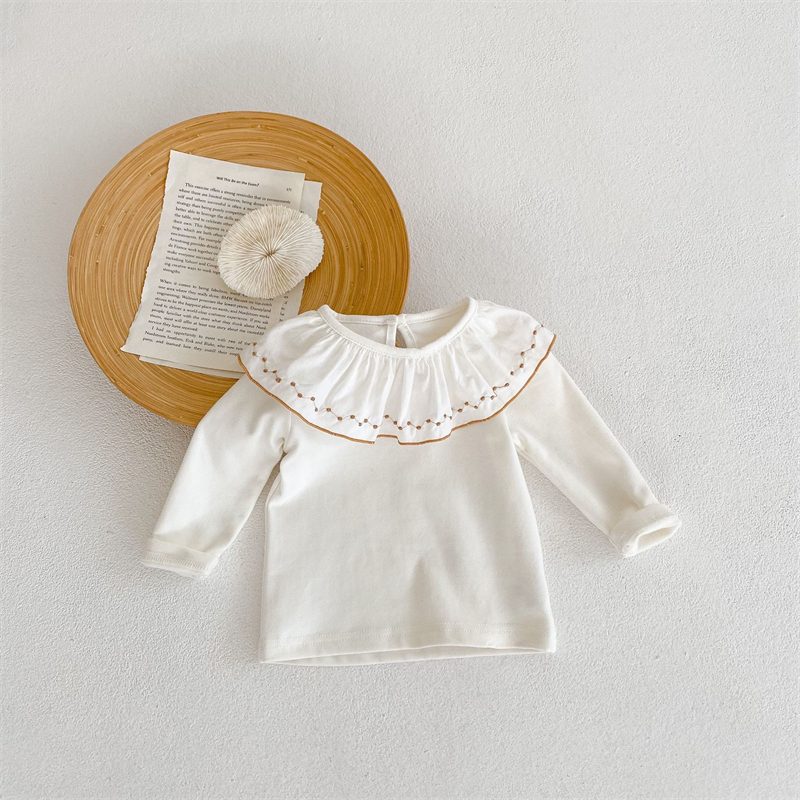 ins 秋新作 ベビー服 ラッフルネック 長袖 Tシャツ カジュアル トップス 男の子 女の子 可愛い