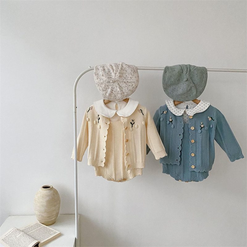 ins 秋新作　ベビー服　長袖　カーディガン　ニット　トップス　セーター　可愛い　女の子　ロンパース