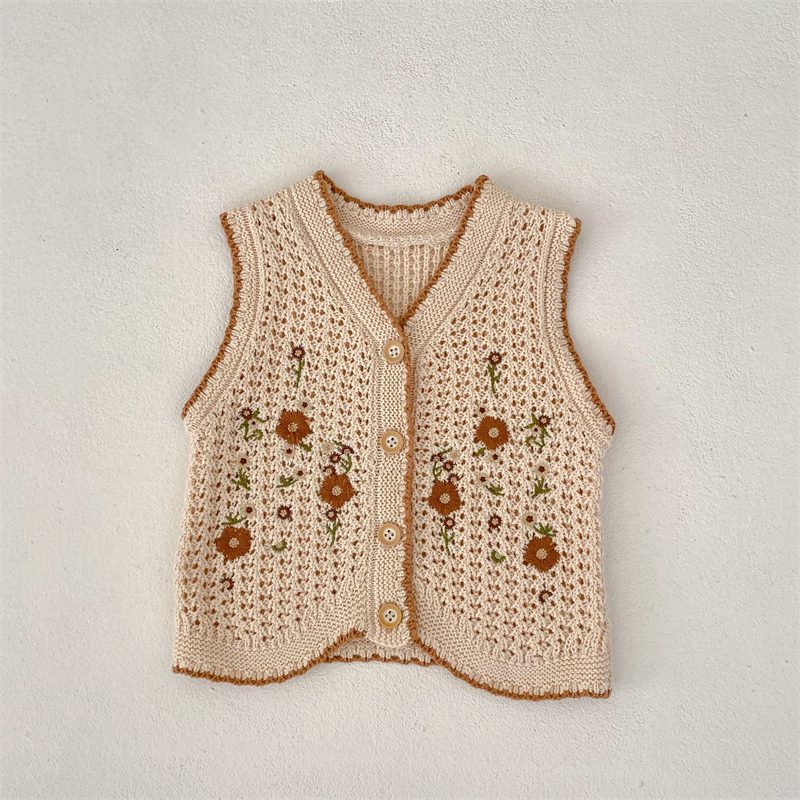 ins 秋新作 ベビー服 ニット ベスト 男の子 女の子 ジレ 刺繍 トップス 子供服 森ガール 可愛い