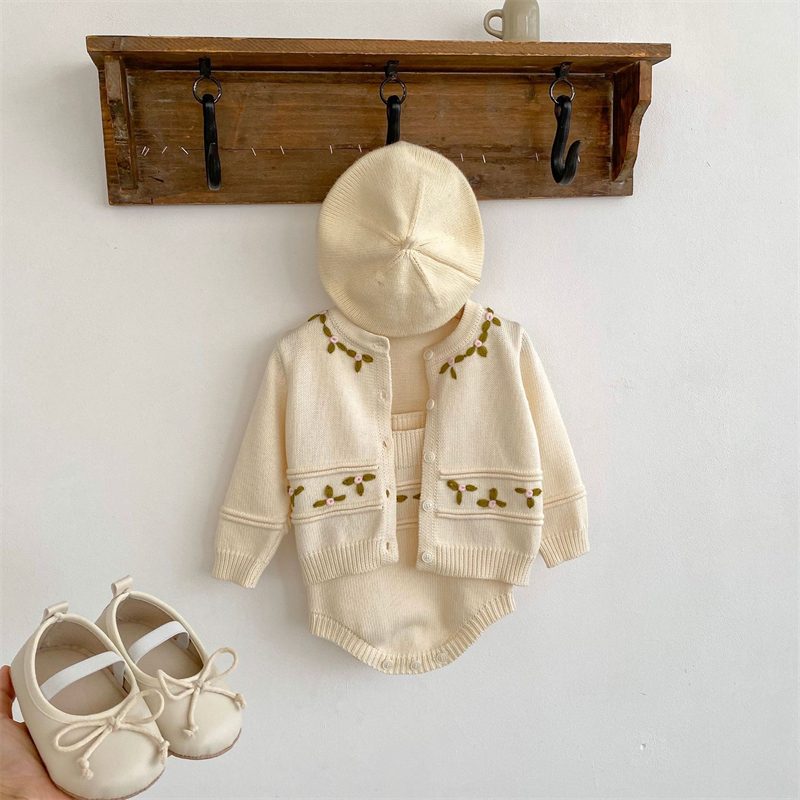 ins 秋新作 ベビー服 長袖 カーディガン ニット トップス セーター 可愛い 女の子 ロンパース