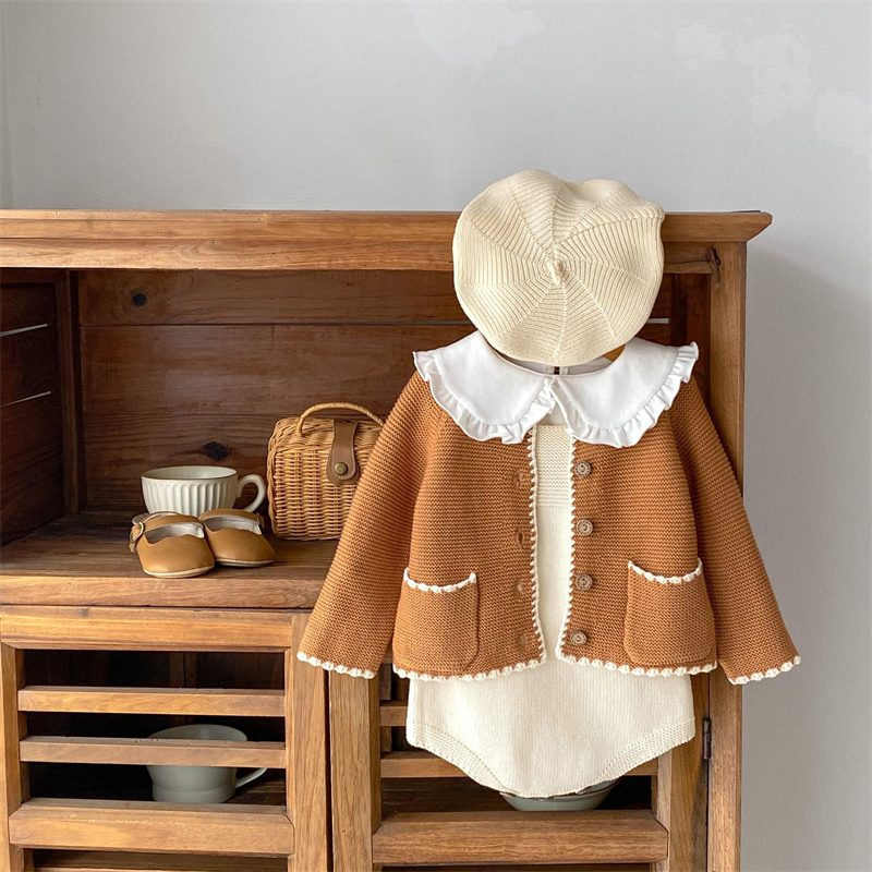 ins 秋新作　ベビー服　長袖　カーディガン　ニットトップス　セーター　無地　可愛い　女の子　ロンパース