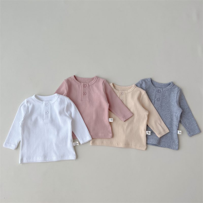 ins 秋新作　ベビー服　ヘンリーネック　長袖Tシャツ　カジュアル　無地　トップス　インナーシャツ　肌着